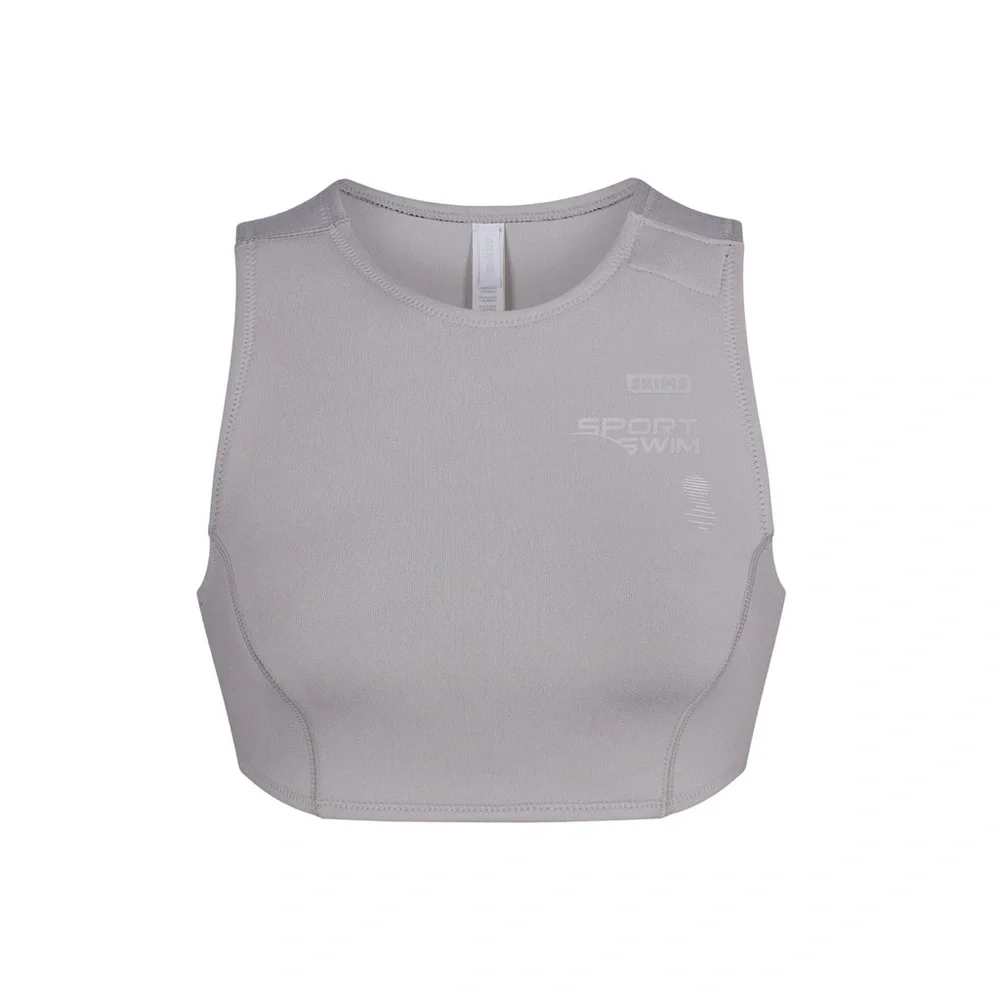 SKIMS SPORT SWIM HIGH NECK TOP in Chrome NEW